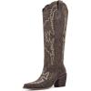 imagewetkiss Cowboy Boots for Women Embroidered Knee High Cowgirl Boots Womens Retro Western Boots Pull on Tall Boots with Chunky Heel Pointed ToeBrown