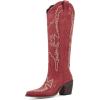 imagewetkiss Cowboy Boots for Women Embroidered Knee High Cowgirl Boots Womens Retro Western Boots Pull on Tall Boots with Chunky Heel Pointed ToeRed