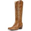imagewetkiss Cowboy Boots for Women Knee High Cowgirl Boots Retro Embroidered Chunky Heels Pointed Toe Western Long Tall Boot Pull OnBrown