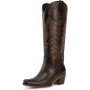 imagewetkiss Cowboy Boots for Women Knee High Cowgirl Boots Retro Embroidered Chunky Heels Pointed Toe Western Long Tall Boot Pull OnDarkbrown