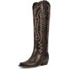 imagewetkiss Cowboy Boots for Women Knee High Cowgirl Boots Western Boots with Floral Embroidered Pointed Toe Chunky Heel Pull On Retro Vintage Classic Tall Boots for LadiesZvintage Chocolate Brown