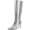 imagewetkiss Knee High Boots for Women with Kitten Heel and Pointed Toe Design Classic and SexyCrocodile Silver