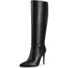 imagewetkiss Knee High Boots for Women with Pointed Toe Long Faux Leather Stiletto High Heel Boots for Women Fashion and SexyAblack