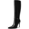 imagewetkiss Knee High Boots for Women with Pointed Toe Long Faux Leather Stiletto High Heel Boots for Women Fashion and SexyBblack