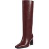 imagewetkiss Straight Leg Knee High Boots for Women Regular Calf Friendly Square Toe Faux Leather Crocodile Print Mid Heel Comfortable BootsBurgundy