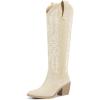 imagewetkiss Womens Tall Cowboy Boots Side Zipper Ladies Cowgirl Knee High BootsComfortable Retro Vintage Embroidery Pointed Toe Block Chunky HeelSuede Beige