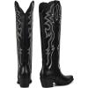 imagewetkiss Black Cowboy Boots for Women Knee High Cowgirl Tall Boots with Classic Retro Embroidered Chunky Heel Slip On Pointed Toe Womens Western Boots for Girls LadiesMatte Black