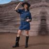 imagewetkiss Brown Cowboy Boots for Women Wide Mid Calf Western Cowgirl Chunky Boots Round Toe Pull On Casual Holiday Party Daily ShoesBlack