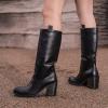 imagewetkiss Brown Cowboy Boots for Women Wide Mid Calf Western Cowgirl Chunky Boots Round Toe Pull On Casual Holiday Party Daily ShoesBlack