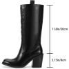 imagewetkiss Brown Cowboy Boots for Women Wide Mid Calf Western Cowgirl Chunky Boots Round Toe Pull On Casual Holiday Party Daily ShoesBlack