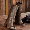 imagewetkiss Brown Cowboy Boots for Women Wide Mid Calf Western Cowgirl Chunky Boots Round Toe Pull On Casual Holiday Party Daily ShoesBrown