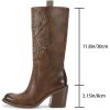 imagewetkiss Brown Cowboy Boots for Women Wide Mid Calf Western Cowgirl Chunky Boots Round Toe Pull On Casual Holiday Party Daily ShoesBrown