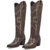 imagewetkiss Cowboy Boots for Women Embroidered Knee High Cowgirl Boots Womens Retro Western Boots Pull on Tall Boots with Chunky Heel Pointed ToeBrown