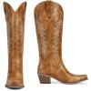 imagewetkiss Cowboy Boots for Women Knee High Cowgirl Boots Retro Embroidered Chunky Heels Pointed Toe Western Long Tall Boot Pull OnBrown