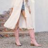imagewetkiss Cowboy Boots for Women Knee High Cowgirl Boots Retro Embroidered Chunky Heels Pointed Toe Western Long Tall Boot Pull OnPink
