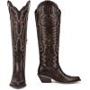 imagewetkiss Cowboy Boots for Women Knee High Cowgirl Boots Western Boots with Floral Embroidered Pointed Toe Chunky Heel Pull On Retro Vintage Classic Tall Boots for LadiesZvintage Chocolate Brown