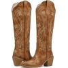 imagewetkiss Cowboy Boots for Women Knee High Cowgirl Boots Western Boots with Floral Embroidered Pointed Toe Chunky Heel Pull On Retro Vintage Classic Tall Boots for LadiesTraditional Brown Floral