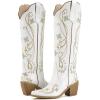 imagewetkiss Cowboy Boots for Women Knee High Cowgirl Boots Western Boots with Floral Embroidered Pointed Toe Chunky Heel Pull On Retro Vintage Classic Tall Boots for LadiesAttractive White Floral