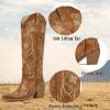 imagewetkiss Cowboy Boots for Women Knee High Cowgirl Boots Western Boots with Floral Embroidered Pointed Toe Chunky Heel Pull On Retro Vintage Classic Tall Boots for LadiesTraditional Brown Floral