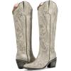imagewetkiss Cowboy Boots for Women Knee High Cowgirl Boots Western Boots with Floral Embroidered Pointed Toe Chunky Heel Pull On Retro Vintage Classic Tall Boots for LadiesRetro Grey Floral