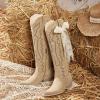 imagewetkiss Cowboy Boots for Women Knee High Cowgirl Boots Western Boots with Floral Embroidered Pointed Toe Chunky Heel Pull On Retro Vintage Classic Tall Boots for LadiesZfashion Suede Apricot