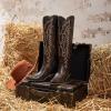 imagewetkiss Cowboy Boots for Women Knee High Cowgirl Boots Western Boots with Floral Embroidered Pointed Toe Chunky Heel Pull On Retro Vintage Classic Tall Boots for LadiesZvintage Chocolate Brown