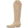 imagewetkiss Cowboy Boots for Women Knee High Cowgirl Boots Western Boots with Floral Embroidered Pointed Toe Chunky Heel Pull On Retro Vintage Classic Tall Boots for LadiesZfashion Suede Apricot