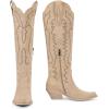 imagewetkiss Cowboy Boots for Women Knee High Cowgirl Boots Western Boots with Floral Embroidered Pointed Toe Chunky Heel Pull On Retro Vintage Classic Tall Boots for LadiesZfashion Suede Apricot