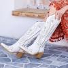 imagewetkiss Cowboy Boots for Women Knee High Cowgirl Boots Western Boots with Floral Embroidered Pointed Toe Chunky Heel Pull On Retro Vintage Classic Tall Boots for LadiesAttractive White Floral