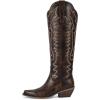 imagewetkiss Cowboy Boots for Women Knee High Cowgirl Boots Western Boots with Floral Embroidered Pointed Toe Chunky Heel Pull On Retro Vintage Classic Tall Boots for LadiesZvintage Chocolate Brown