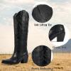 imagewetkiss Cowboy Boots for Women Knee High Cowgirl Boots Western Boots with Floral Embroidered Pointed Toe Chunky Heel Pull On Retro Vintage Classic Tall Boots for LadiesClassic Black Floral