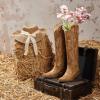 imagewetkiss Cowboy Boots for Women Knee High Cowgirl Boots Western Boots with Floral Embroidered Pointed Toe Chunky Heel Pull On Retro Vintage Classic Tall Boots for LadiesZclassic Attracts Brown