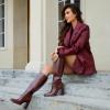 imagewetkiss Knee High Boots Women with No Zipper Slip On Boots for Work Date Dress Party Club ShoesMatte Burgundy
