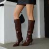 imagewetkiss Knee High Boots for Women with Kitten Heel and Pointed Toe Design Classic and SexyCrocodile Brown