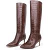 imagewetkiss Knee High Boots for Women with Kitten Heel and Pointed Toe Design Classic and SexyCrocodile Brown
