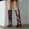 imagewetkiss Knee High Boots for Women with Kitten Heel and Pointed Toe Design Classic and SexyCrocodile Brown