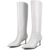 imagewetkiss Knee High Boots for Women with Kitten Heel and Pointed Toe Design Classic and SexyCrocodile White