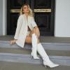imagewetkiss Knee High Boots for Women with Kitten Heel and Pointed Toe Design Classic and SexyCrocodile White