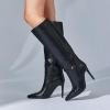 imagewetkiss Knee High Boots for Women with Pointed Toe Long Faux Leather Stiletto High Heel Boots for Women Fashion and SexyAblack