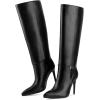 imagewetkiss Knee High Boots for Women with Pointed Toe Long Faux Leather Stiletto High Heel Boots for Women Fashion and SexyAblack