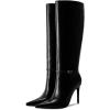 imagewetkiss Knee High Boots for Women with Pointed Toe Long Faux Leather Stiletto High Heel Boots for Women Fashion and SexyBblack