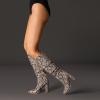 imagewetkiss RhinestonePU Low Chunky Pointed Toe Knee High Boots for Women with Full Bling Sparkly Crystals Booties for Wedding Party Date DressDark Brown