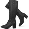 imagewetkiss RhinestonePU Low Chunky Pointed Toe Knee High Boots for Women with Full Bling Sparkly Crystals Booties for Wedding Party Date DressLblack Rhinestone