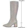 imagewetkiss RhinestonePU Low Chunky Pointed Toe Knee High Boots for Women with Full Bling Sparkly Crystals Booties for Wedding Party Date DressLchampagne Rhinestone