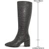 imagewetkiss RhinestonePU Low Chunky Pointed Toe Knee High Boots for Women with Full Bling Sparkly Crystals Booties for Wedding Party Date DressLgray Rhinestone