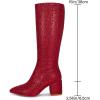 imagewetkiss RhinestonePU Low Chunky Pointed Toe Knee High Boots for Women with Full Bling Sparkly Crystals Booties for Wedding Party Date DressLred Rhinestone