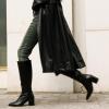 imagewetkiss RhinestonePU Low Chunky Pointed Toe Knee High Boots for Women with Full Bling Sparkly Crystals Booties for Wedding Party Date DressMatteblack