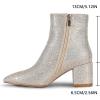 imagewetkiss RhinestonePU Low Chunky Pointed Toe Knee High Boots for Women with Full Bling Sparkly Crystals Booties for Wedding Party Date DressRhinestone Champagne