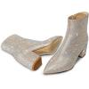 imagewetkiss RhinestonePU Low Chunky Pointed Toe Knee High Boots for Women with Full Bling Sparkly Crystals Booties for Wedding Party Date DressRhinestone Champagne