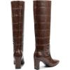 imagewetkiss Straight Leg Knee High Boots for Women Regular Calf Friendly Square Toe Faux Leather Crocodile Print Mid Heel Comfortable BootsBrown Crocembossed Effect